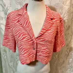 Zara Salmon Button Front Short Sleeve Cropped V-neck Top